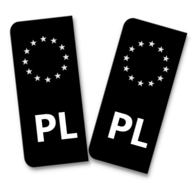 Czarna naklejka PL na tablice rejestracyjną Eurobrand Białe gwiazdki