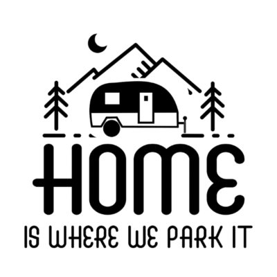 Naklejka "Home is Where We Park It" – personalizowana dekoracja na kampery i vany.