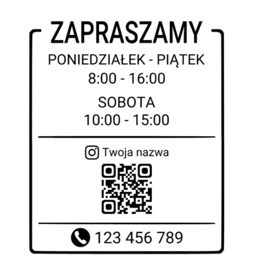 Godziny otwarcia z kodem QR 35x42 personalizacja