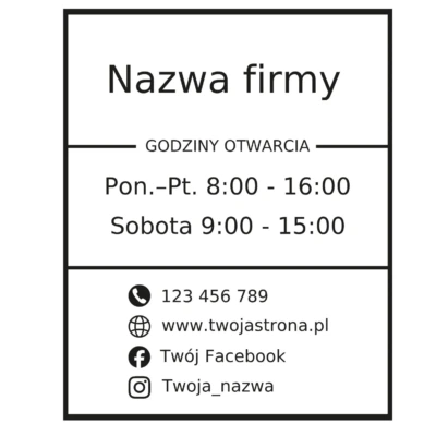Naklejka godziny otwarcia na drzwi 40×50 cm
