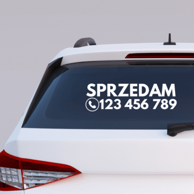 Alternative view of Naklejka na samochód Sprzedam + numer telefonu – bez tła, różne kolory