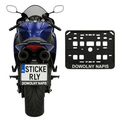 Ramka motocyklowa pod tablicę rejestracyjną z DOWOLNYM NAPISEM Czarna Personalizowana