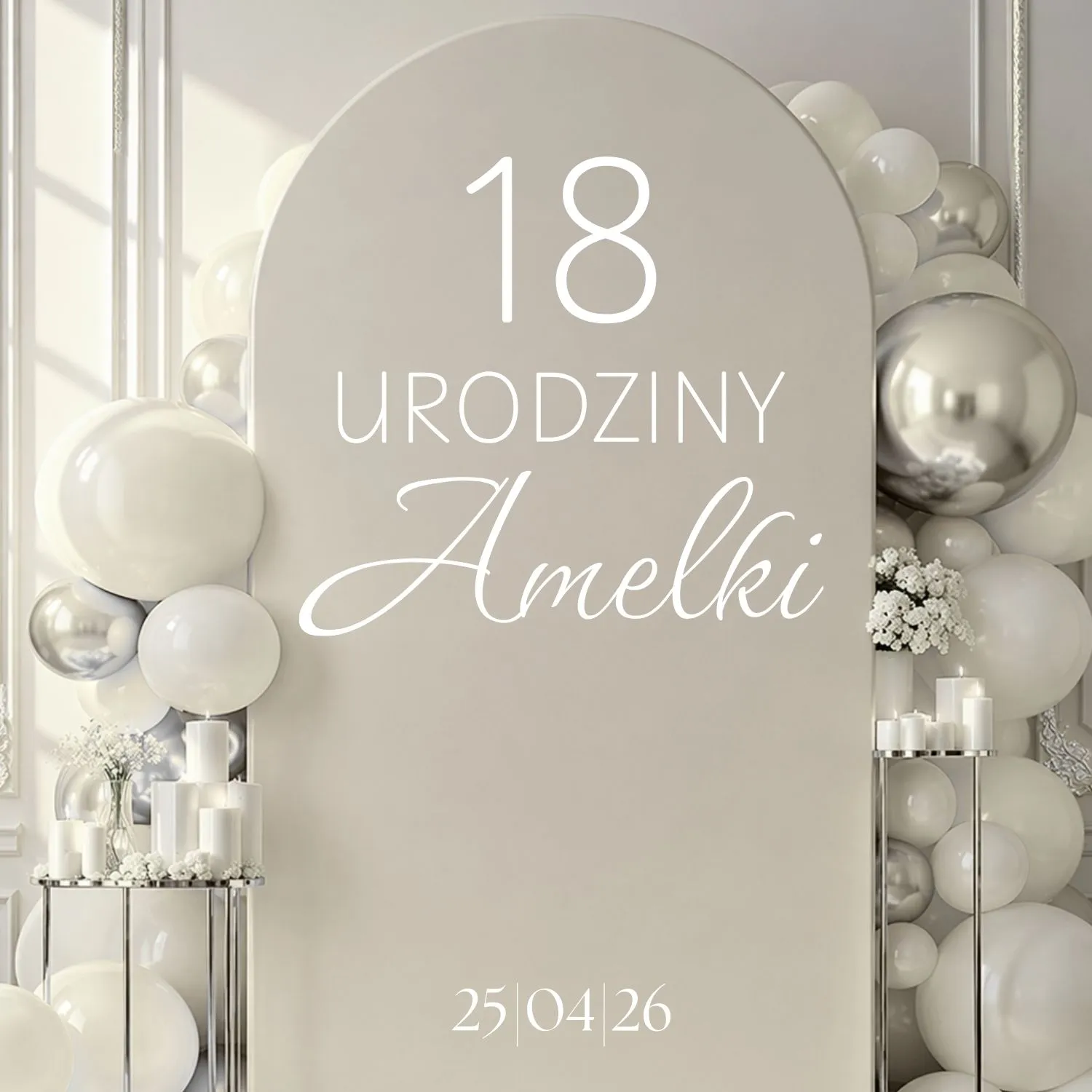 naklejka na ściankę urodzinową z imieniem i liczbą biała