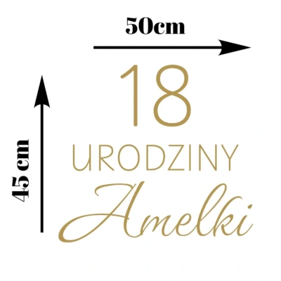 naklejka na ścianę urodzinowa z imieniem i liczbą złota 50 x 45 cm