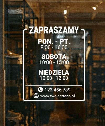 Alternative view of Naklejka informacyjna z godzinami otwarcia na drzwi szybę 35x42