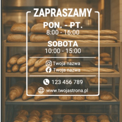 Alternative view of Naklejka godziny otwarcia na drzwi wejściowe 35×42