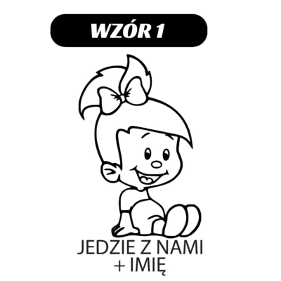 Alternative view of Naklejka na samochód JEDZIE Z NAMI + Imię dziecka, chłopiec, dziewczynka, bez tła, różne kolory