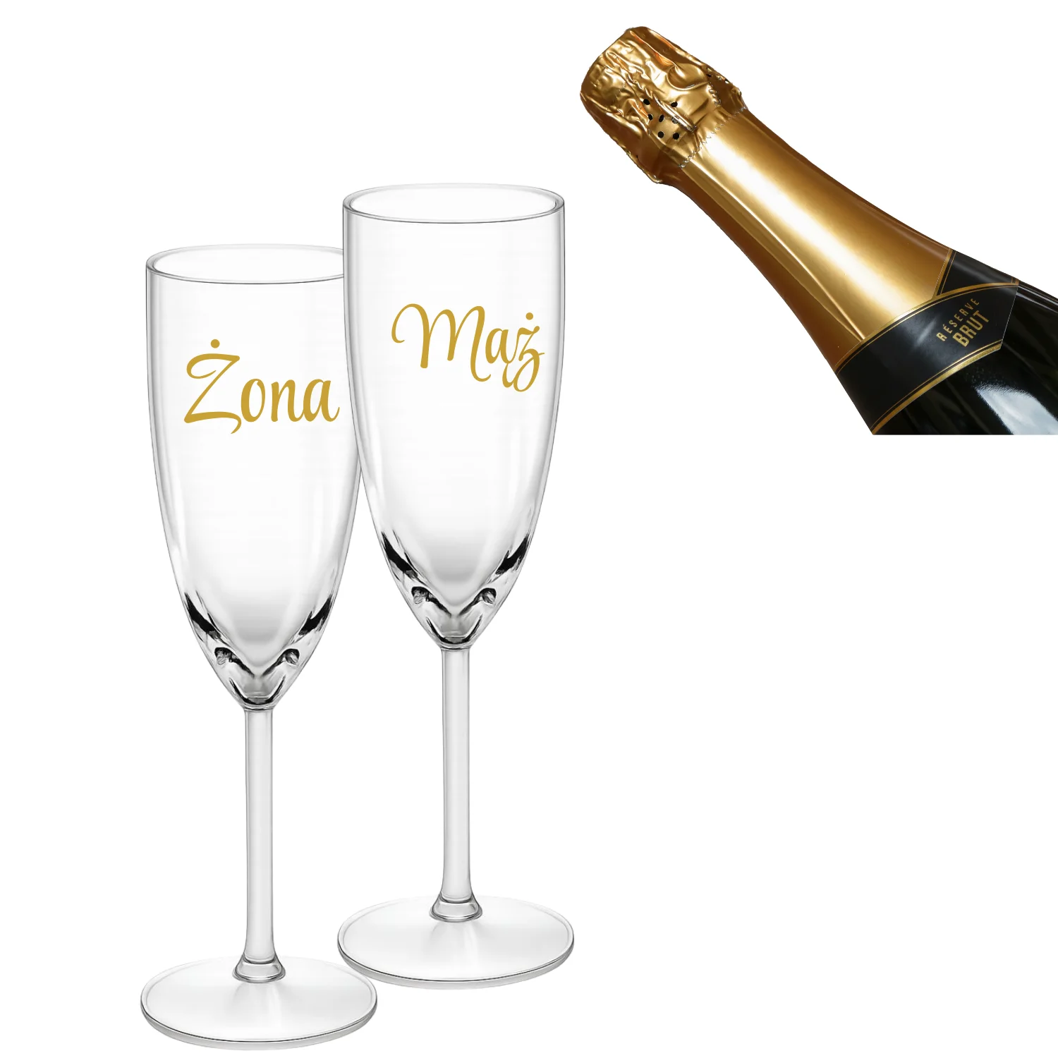 Kieliszki weselne szampan „Mąż Żona” premium - obrazek 4