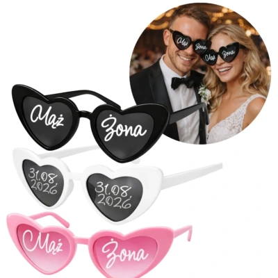 Personalizowane okulary w kształcie serca na wesele urodziny