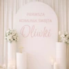 naklejka napis Pierwsza Komunia Święta personalizowana 60 cm różowy