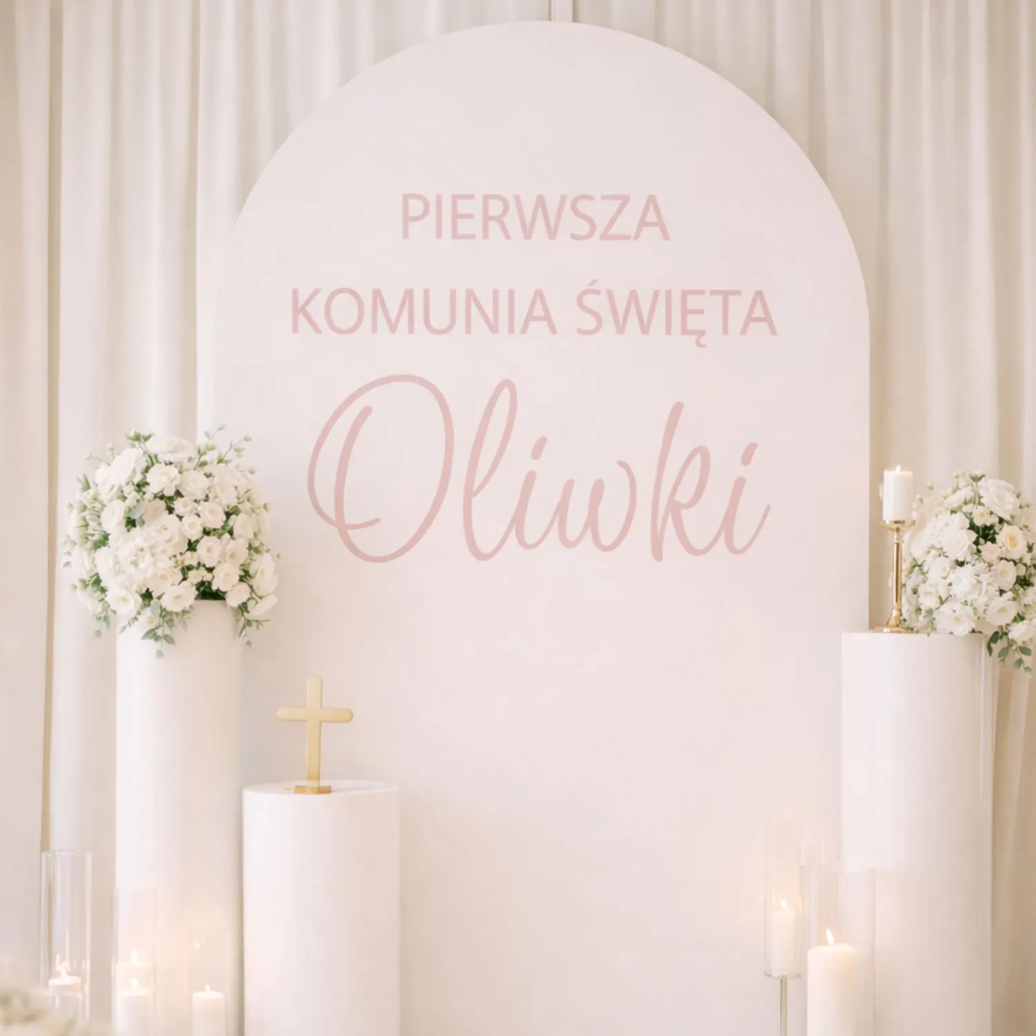 naklejka napis Pierwsza Komunia Święta personalizowana 60 cm różowy
