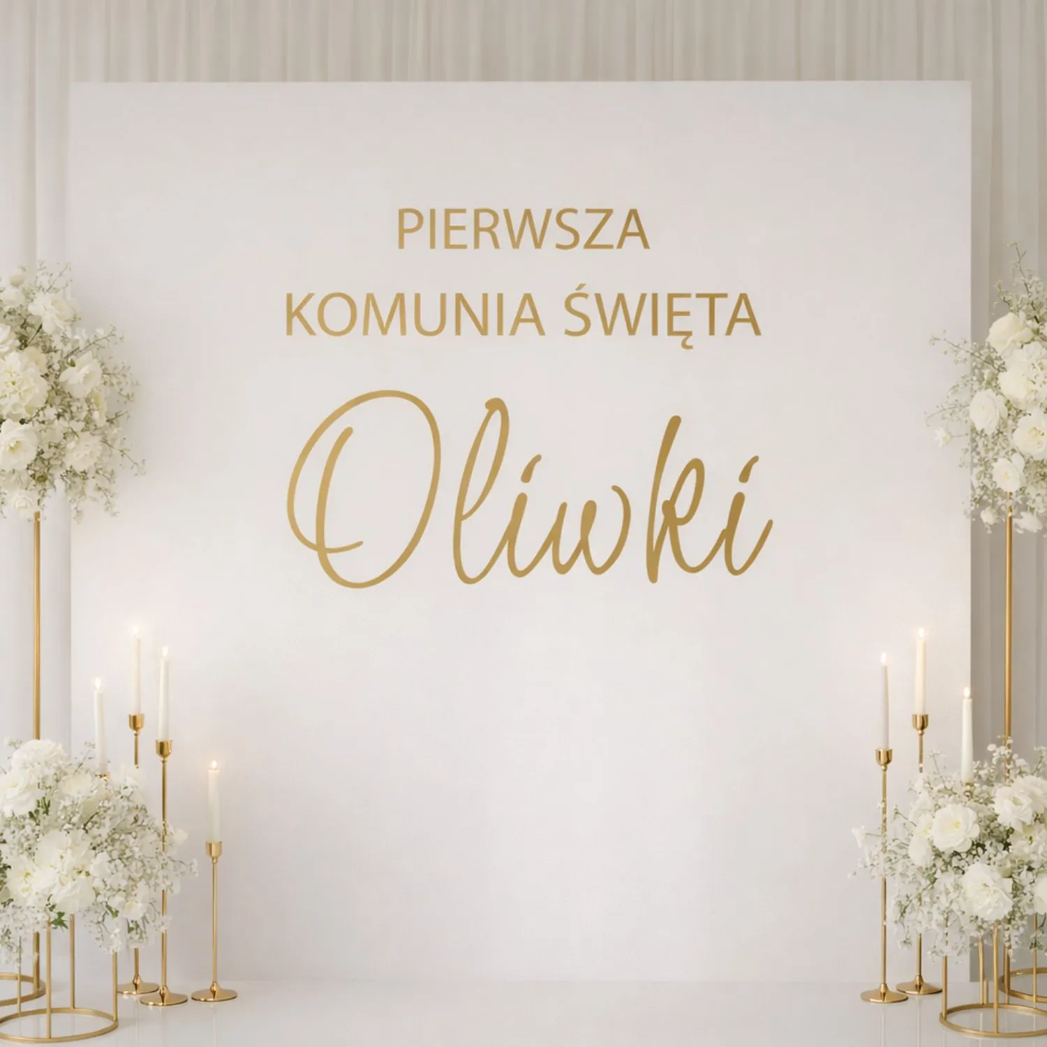 naklejka napis Pierwsza Komunia Święta personalizowana 60 cm folia złota