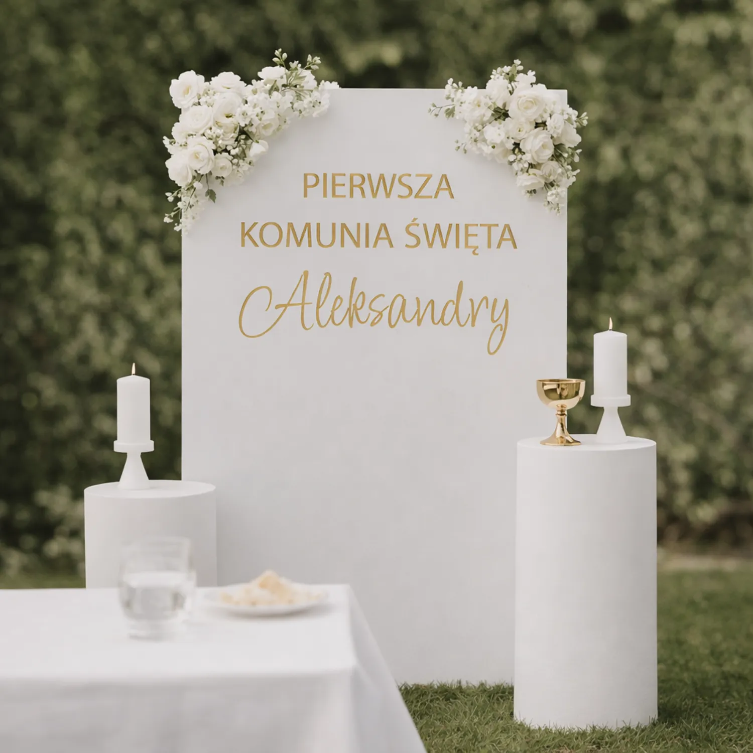 naklejka napis Pierwsza Komunia Święta personalizowana 60 cm złoty napis