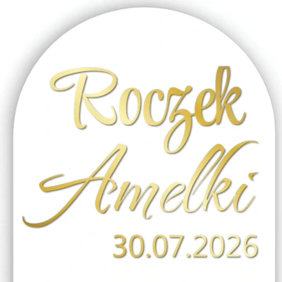 naklejka na ściankę roczek z imieniem i datą, złota folia, 60 cm