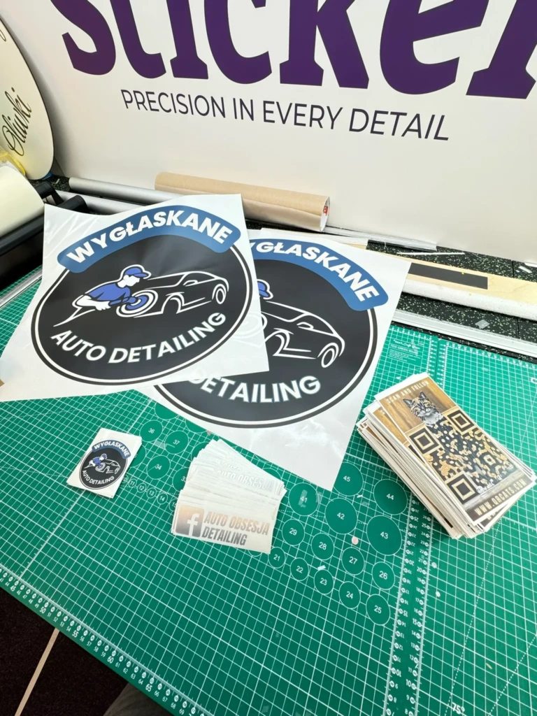 naklejki okrągłe na samochód Auto Detailing, folia samoprzylepna niebiesko-czarna